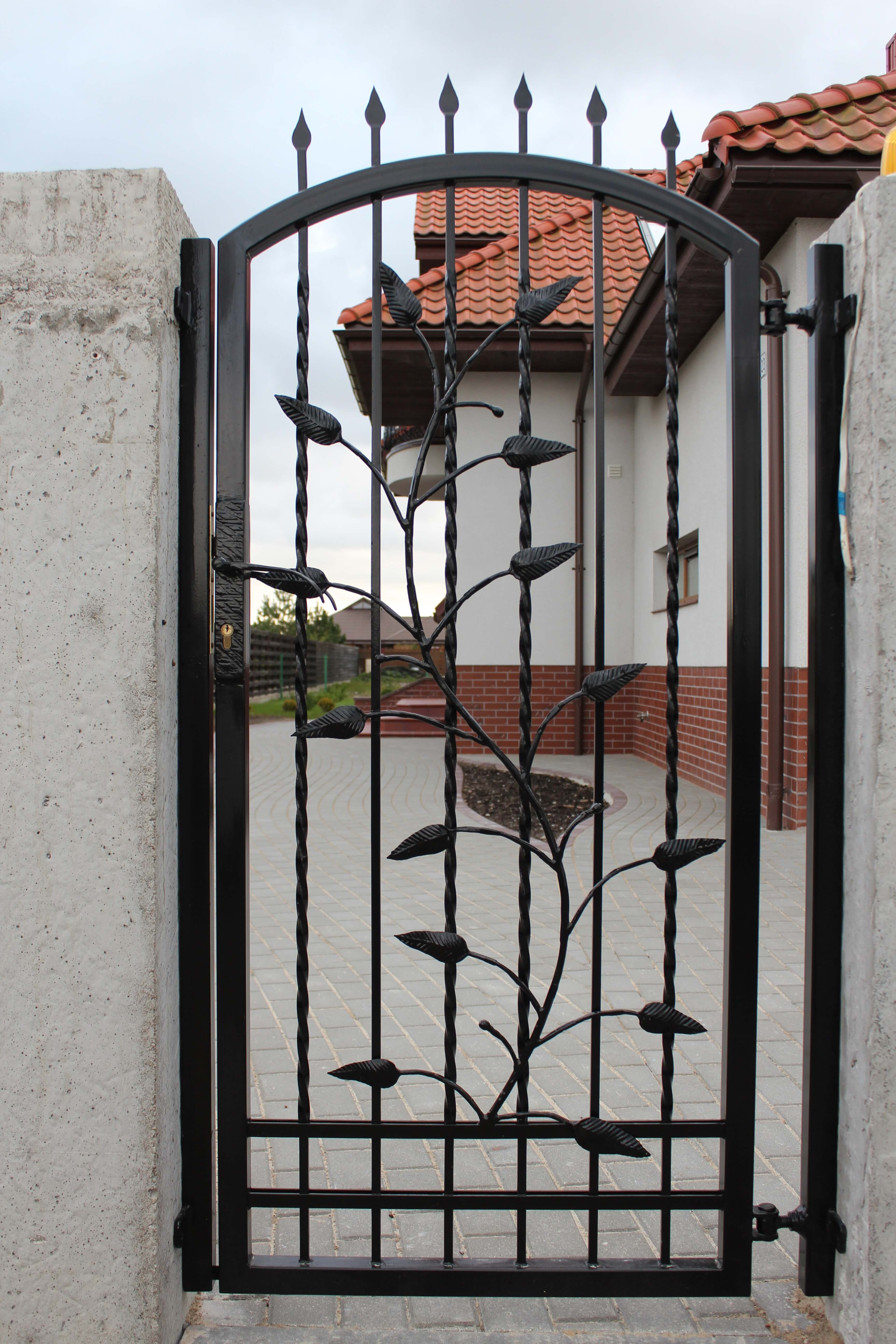 Metaliniai vartai su gamtos motyvu